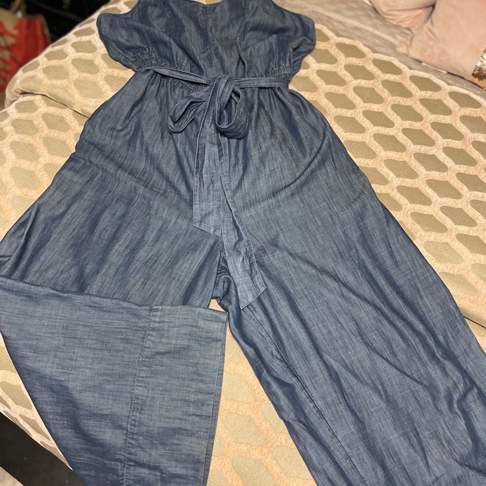 Lane Bryant Wide Leg Chambray Jumpsuit